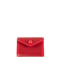 Compact leather press stud wallet - Flesh Red