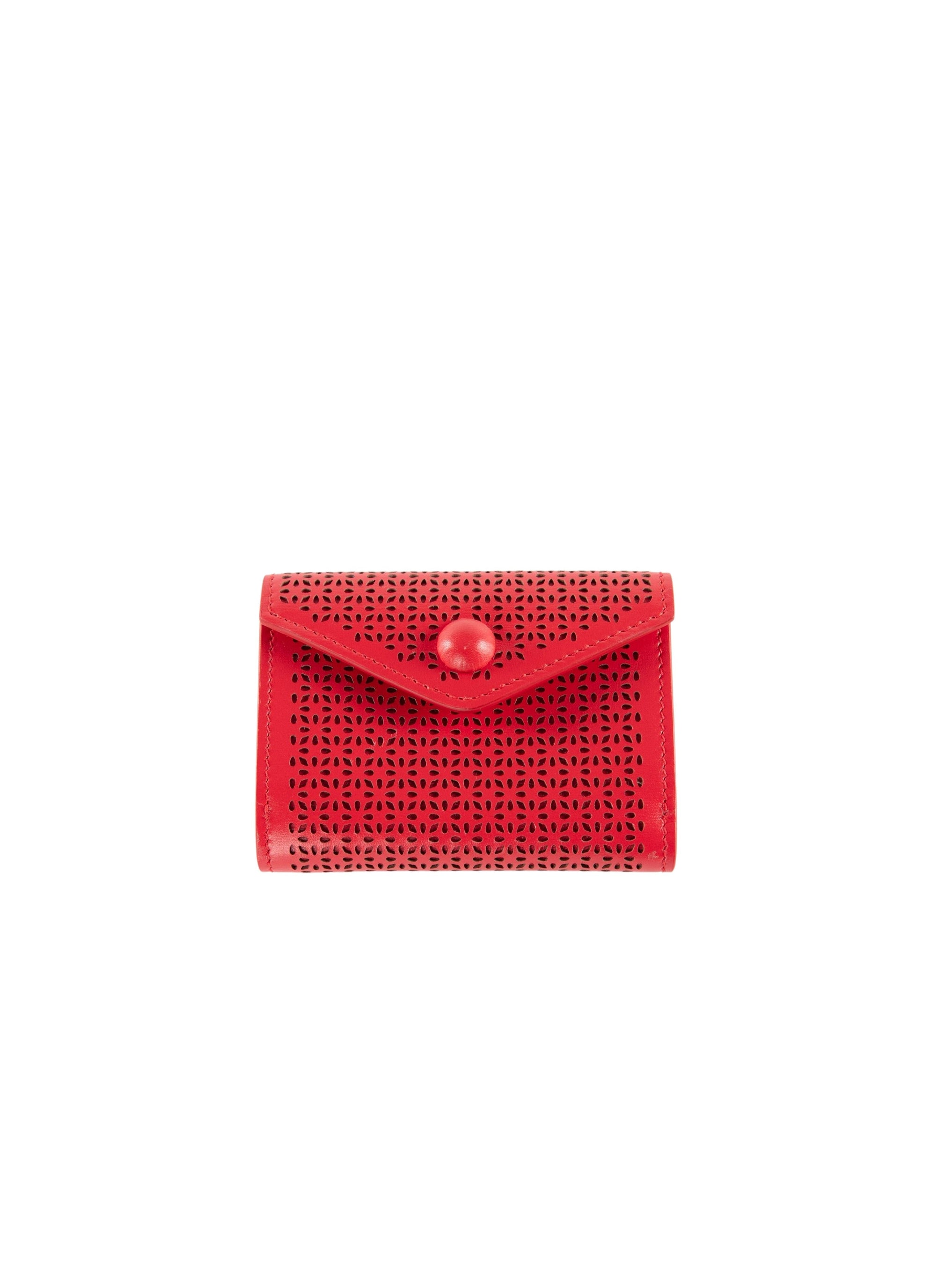 Compact leather press stud wallet - Flesh Red