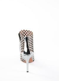 All-over perforated and studded 90 boots in leather - Rhodium