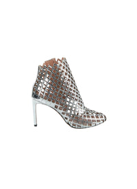 All-over perforated and studded 90 boots in leather - Rhodium