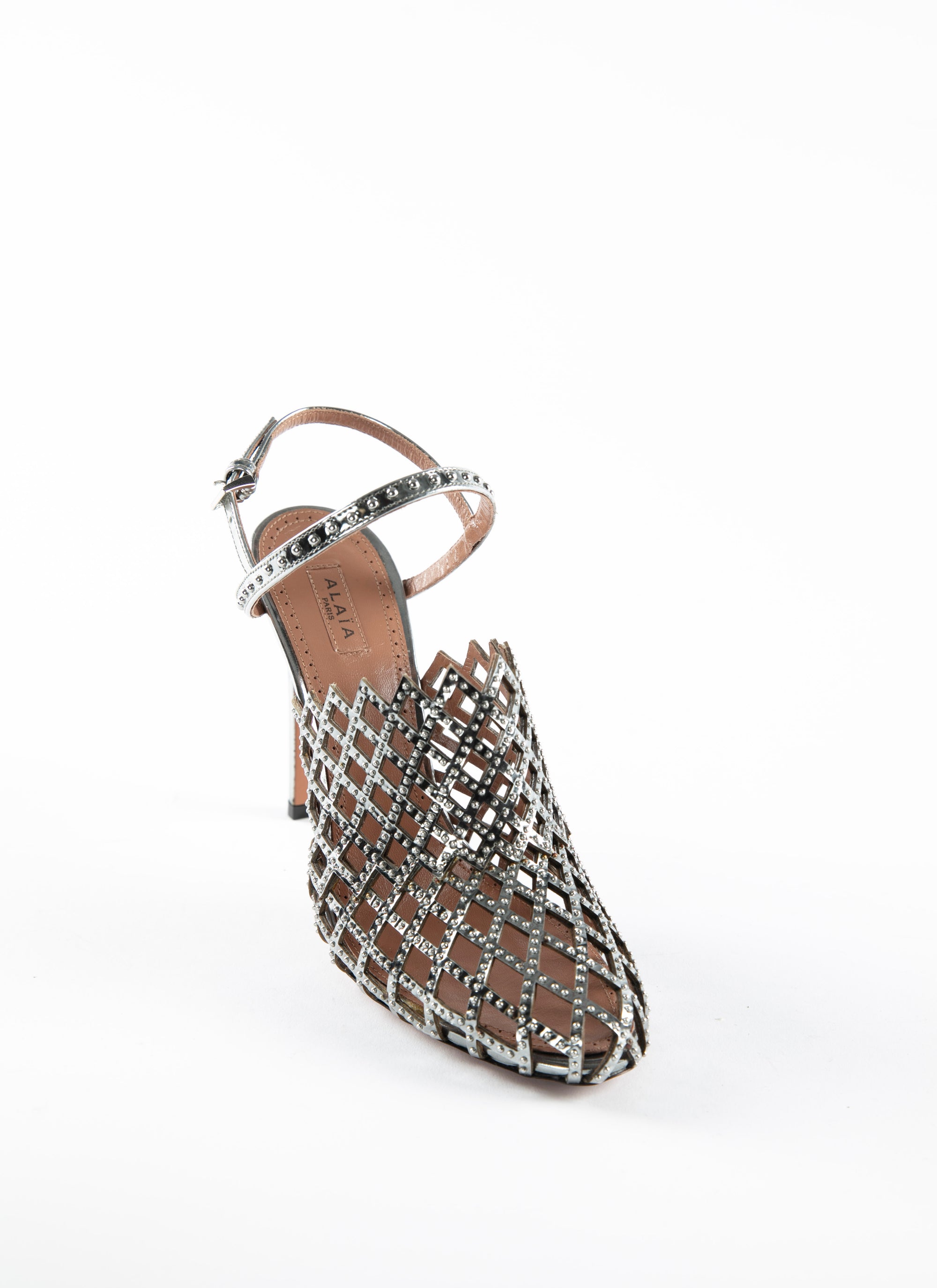 110 perforated sandals with laser cut-outs and leather micro studs - Rhodium