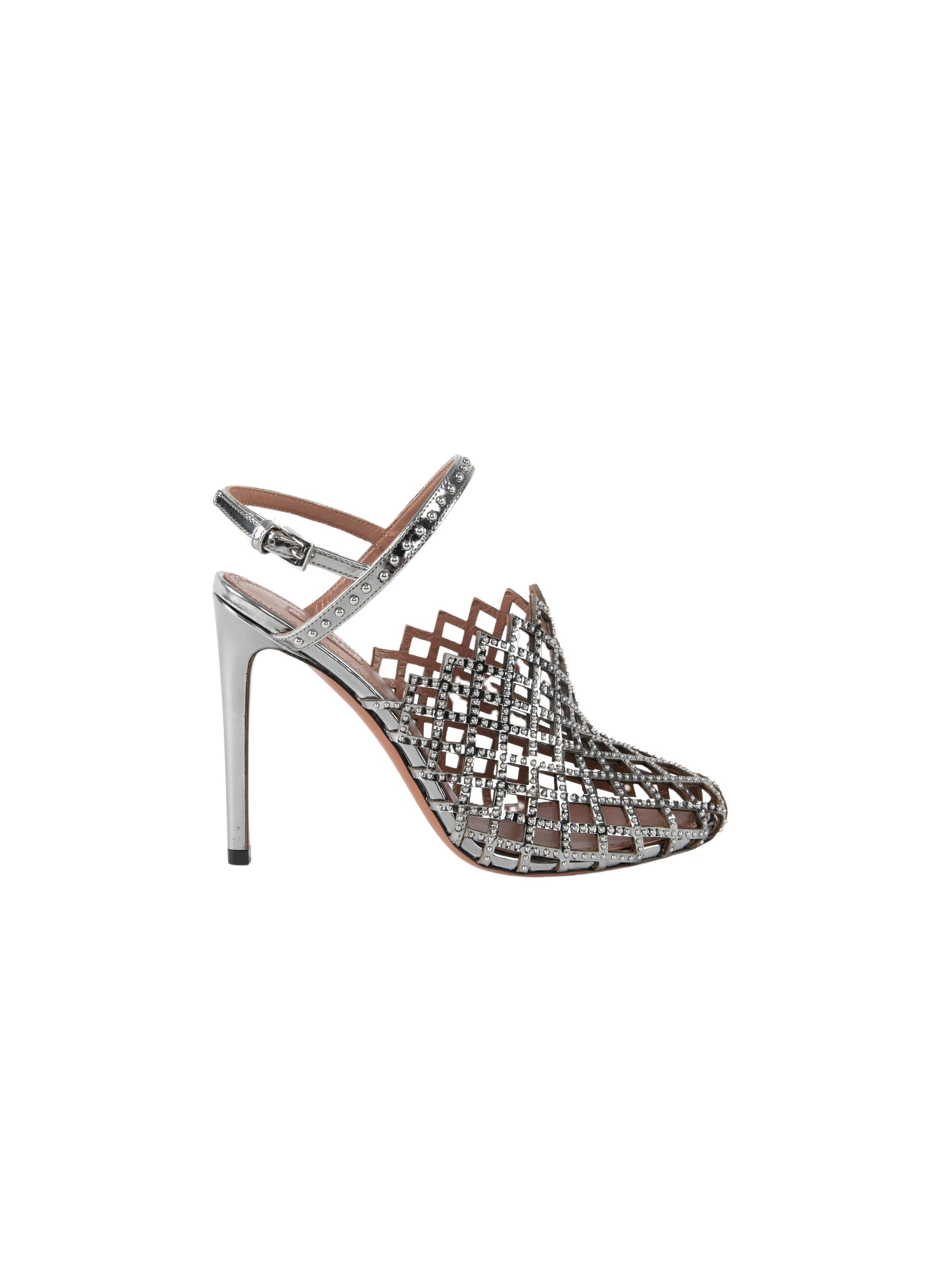 110 perforated sandals with laser cut-outs and leather micro studs - Rhodium