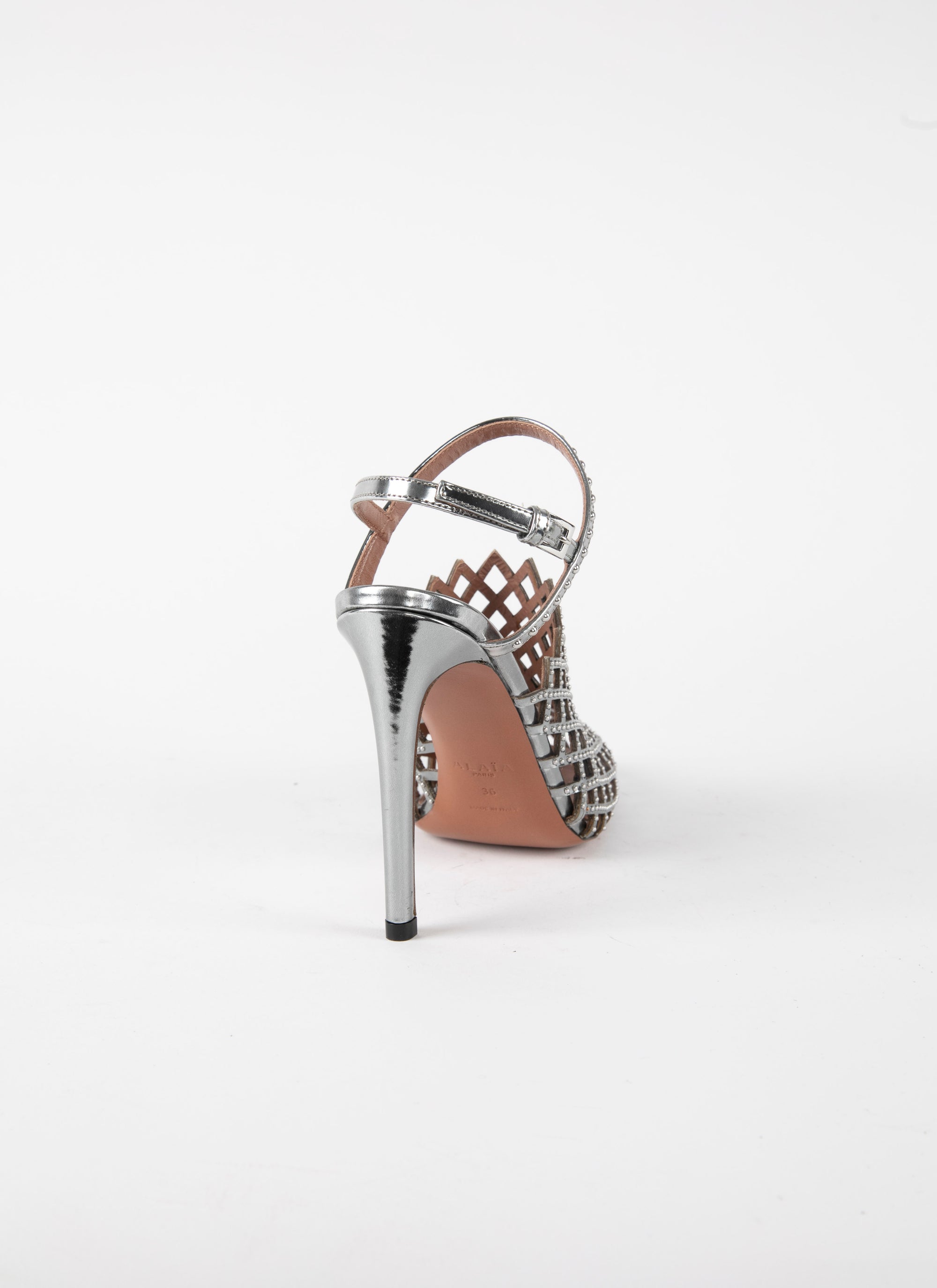 110 perforated sandals with laser cut-outs and leather micro studs - Rhodium