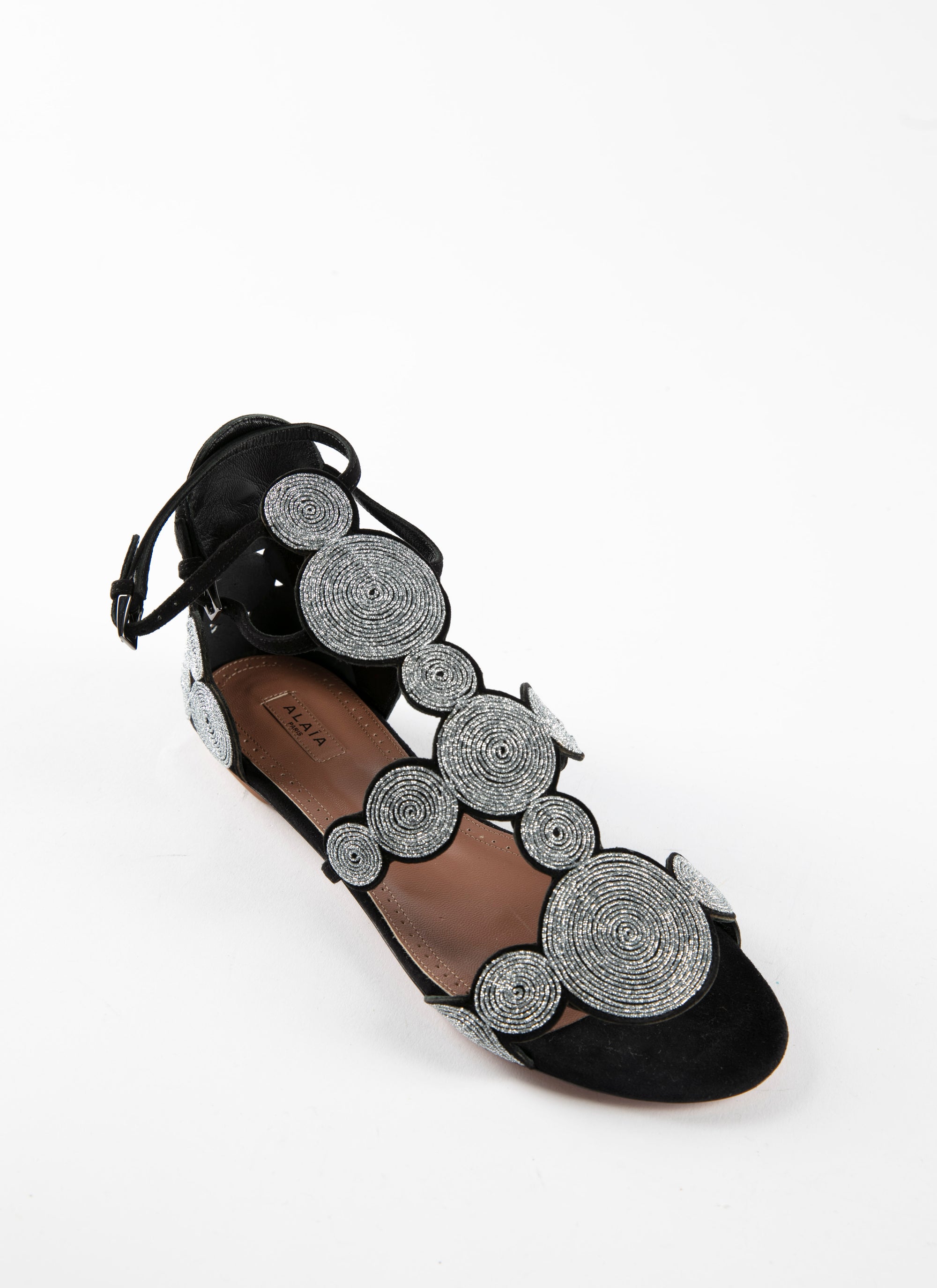 Sandales plates à bride cercle en cuir - Noir & Argent