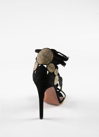 Sandales 110 brides cercle raphia en cuir - Noir & Or