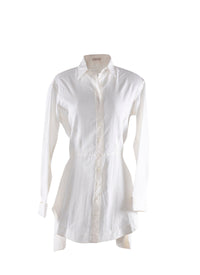 Wool basque long shirt - White iridescent