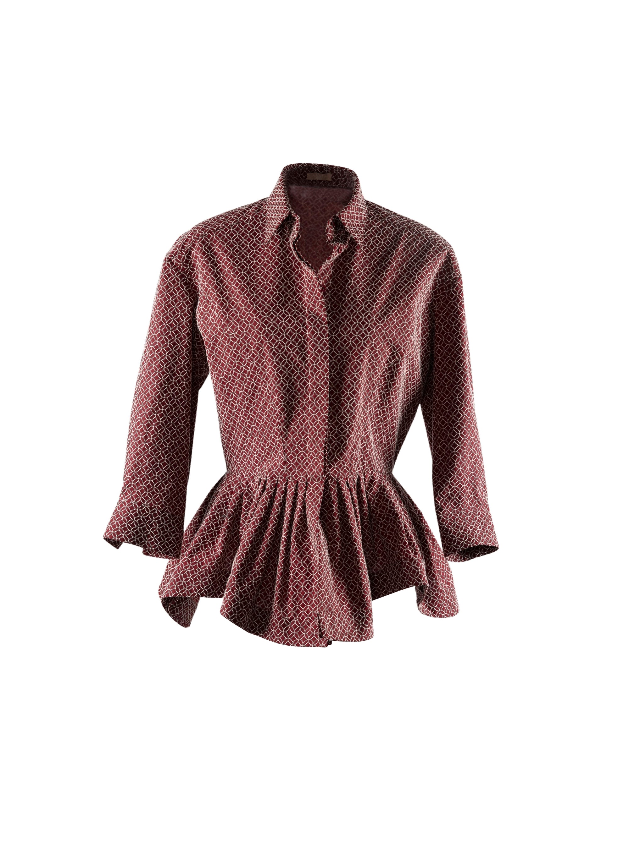 Chemise à motif arabesque en laine - Bordeaux & Blanc