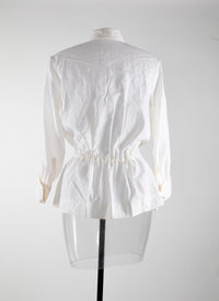 Basque shirt with drawstring knot in wool - White iridescent