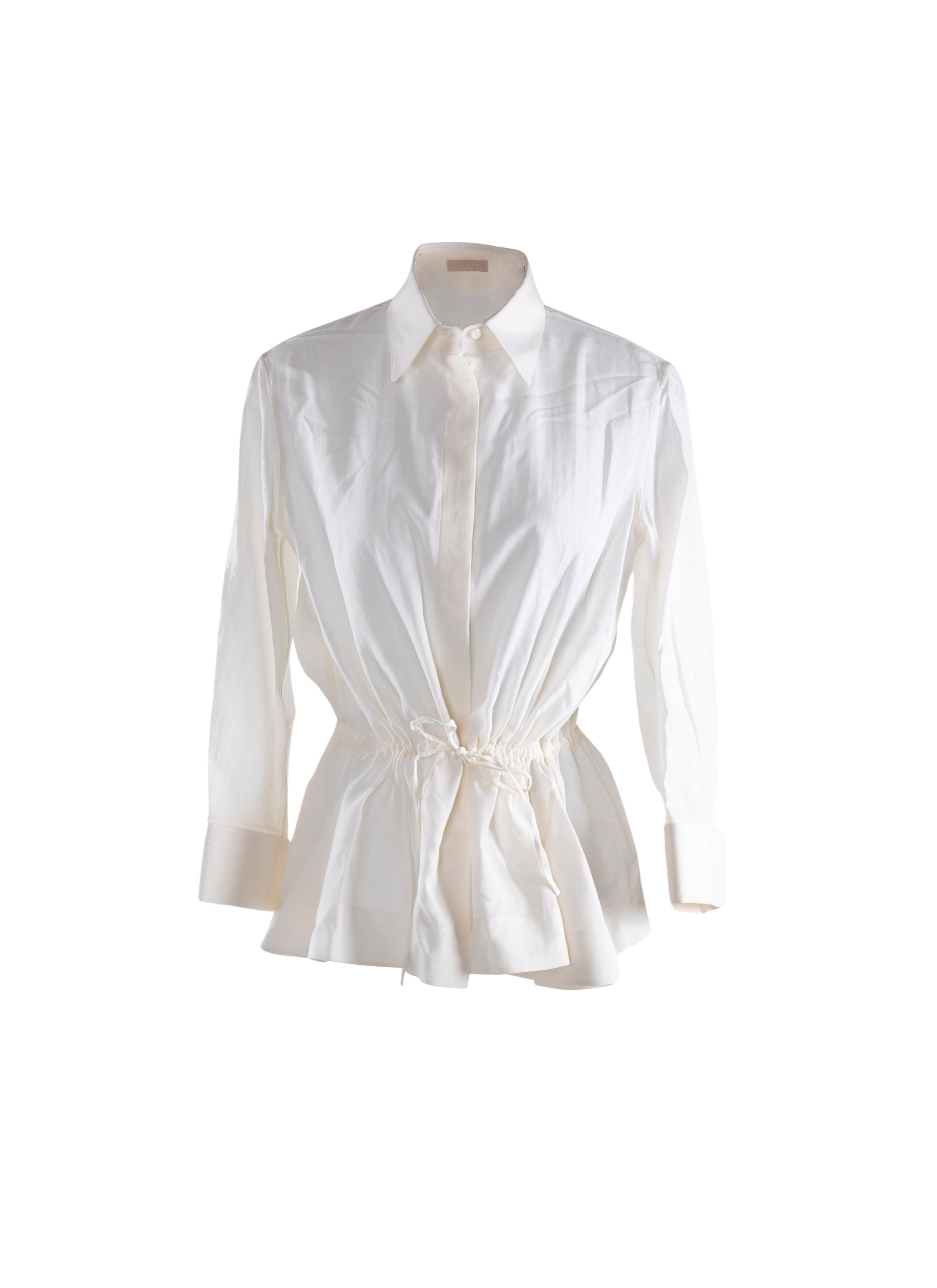 Basque shirt with drawstring knot in wool - White iridescent