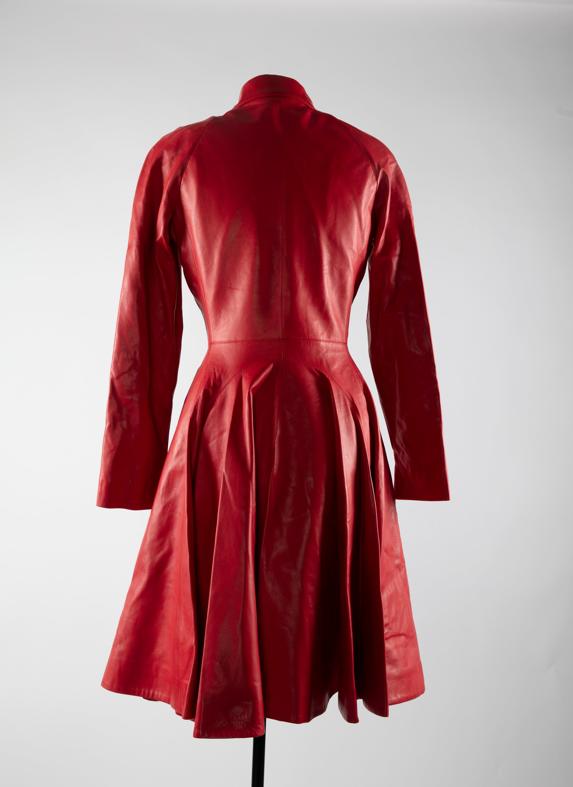 Manteau en cuir boutonné cintré - Rouge