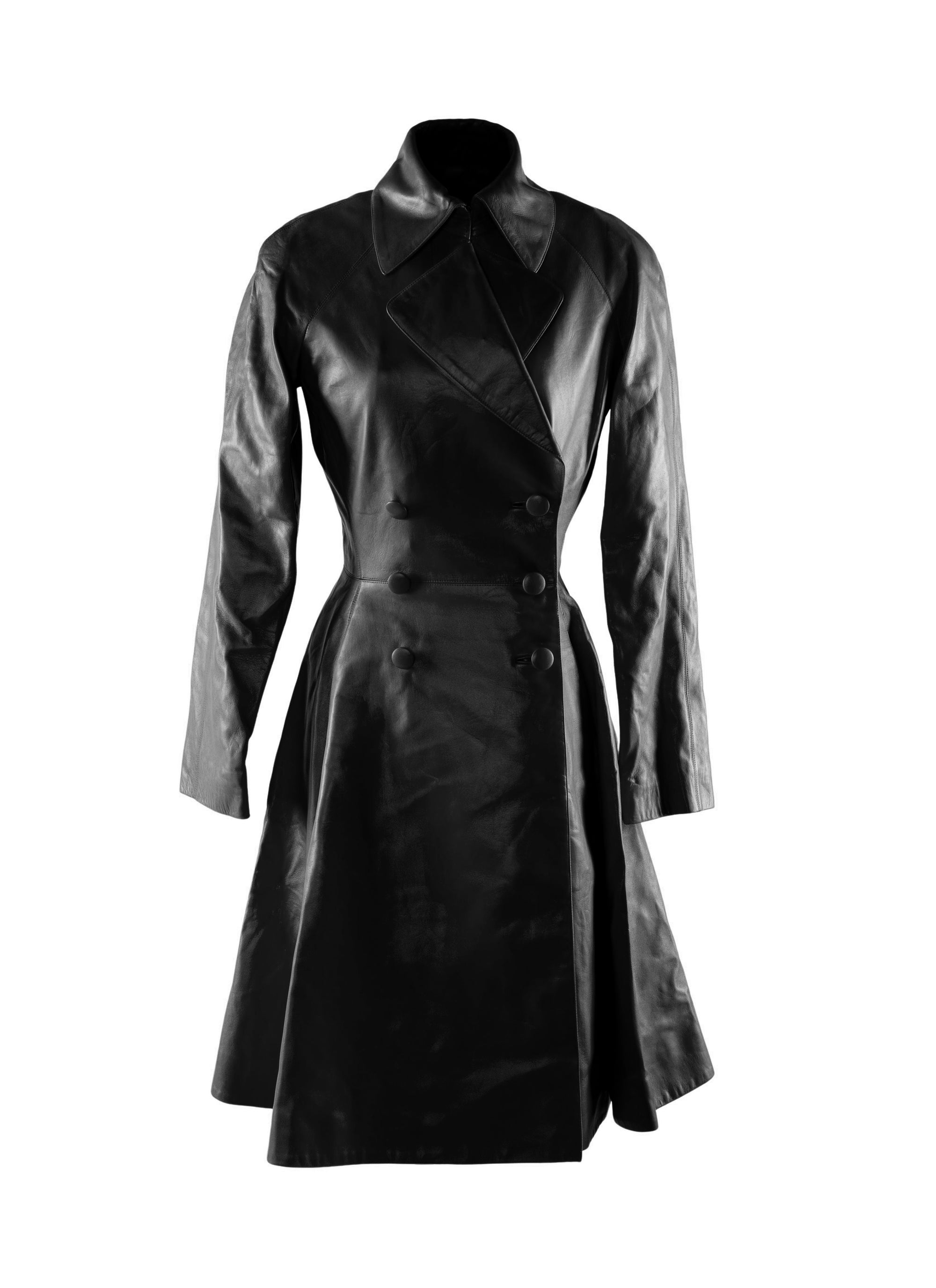 Slim-fit buttoned leather coat - Black intense