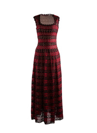 Scalloped square neck sleeveless dress - Black & Red