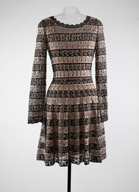 Dress with scalloped collar and lace hem - Black & Flesh