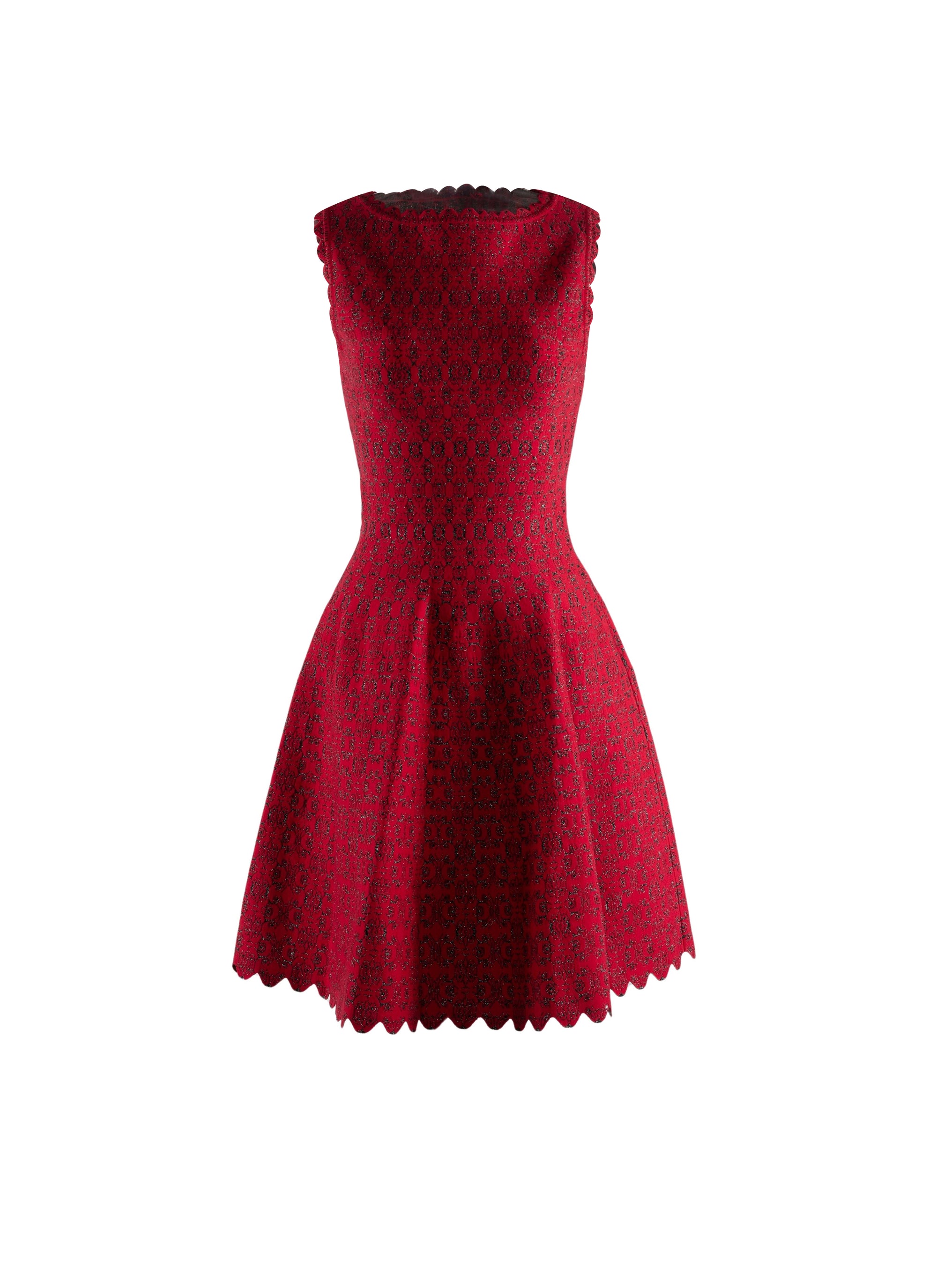 Sleeveless flared dress with boat neck - Black & Red