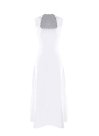 Mid-length dress with scalloped neckline - Mother of pearl white