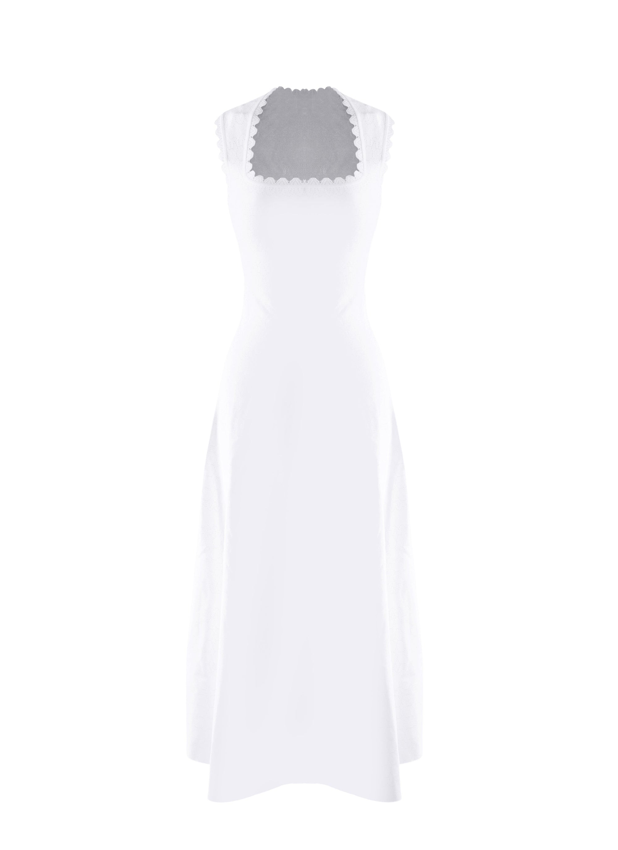 Mid-length dress with scalloped neckline - Mother of pearl white
