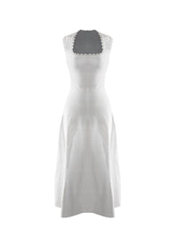 Scalloped neckline midi-length dress - White iridescent