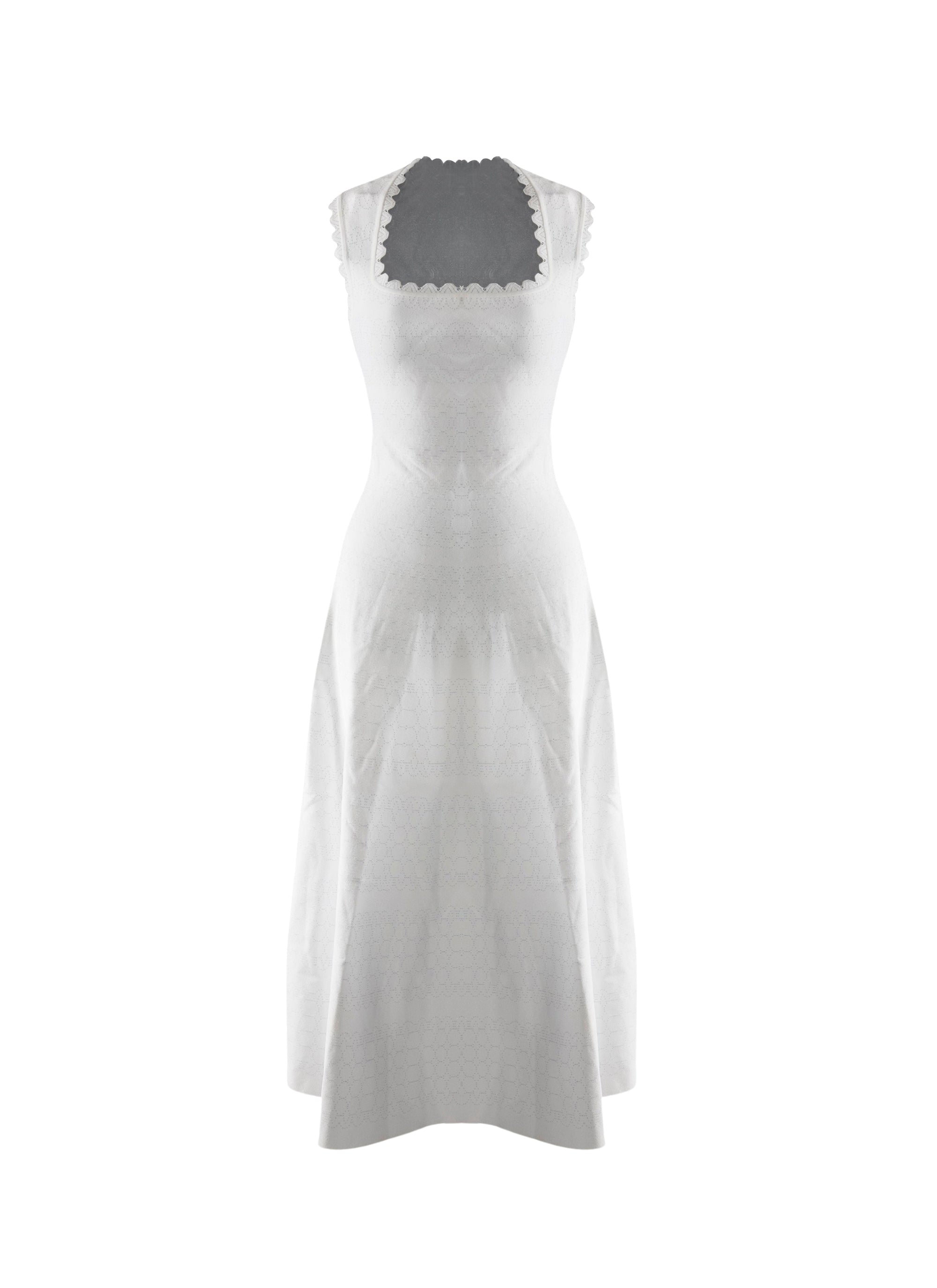 Scalloped neckline midi-length dress - White iridescent