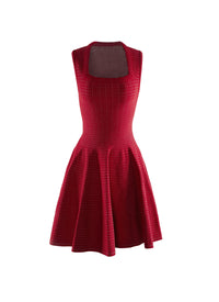 Square neckline sleeveless skater dress - Red