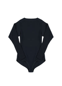 Classic long-sleeved round-neck bodysuit in wool - Night
