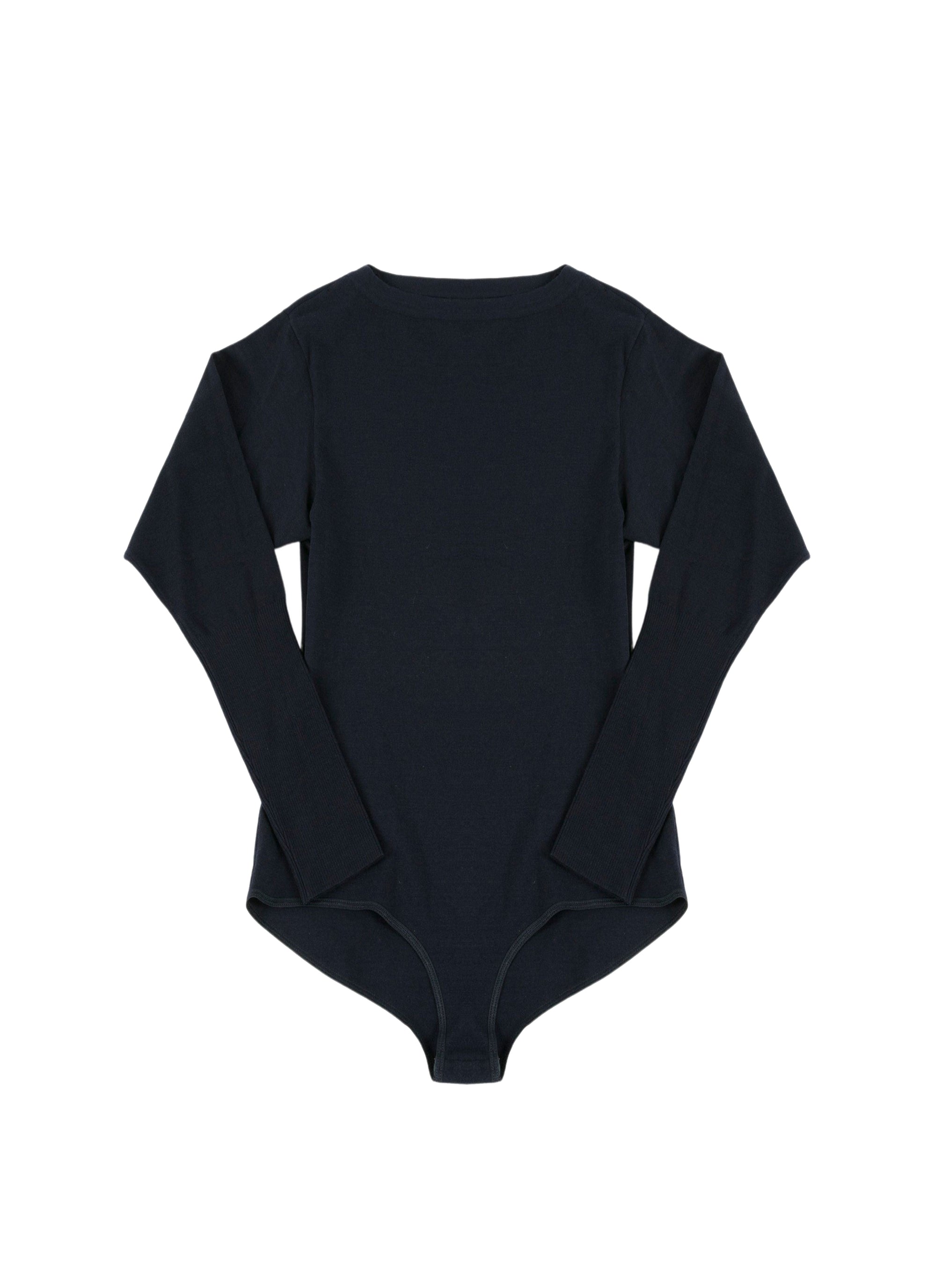 Classic long-sleeved round-neck bodysuit in wool - Night