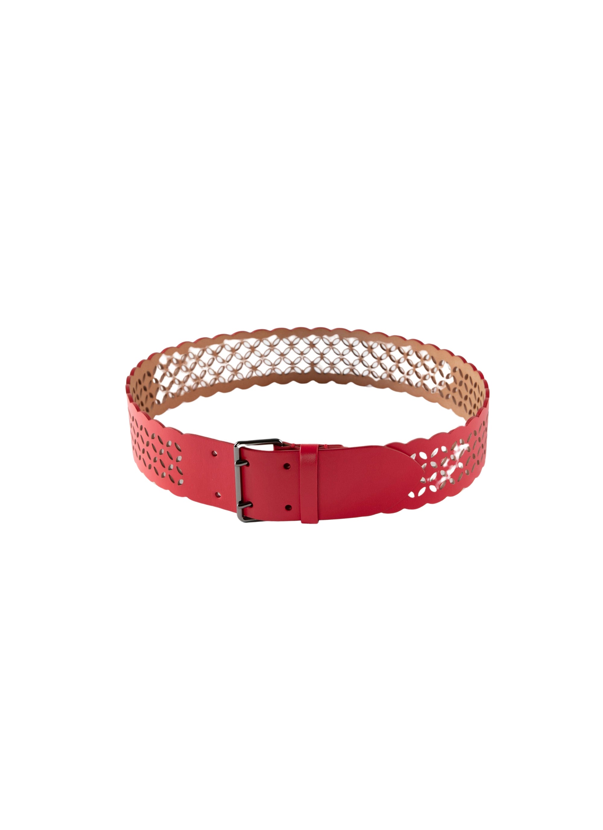 Openwork leather belt - Flesh Red