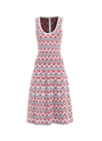 Sleeveless Mini-Orchid Mesh Dress - White & Red