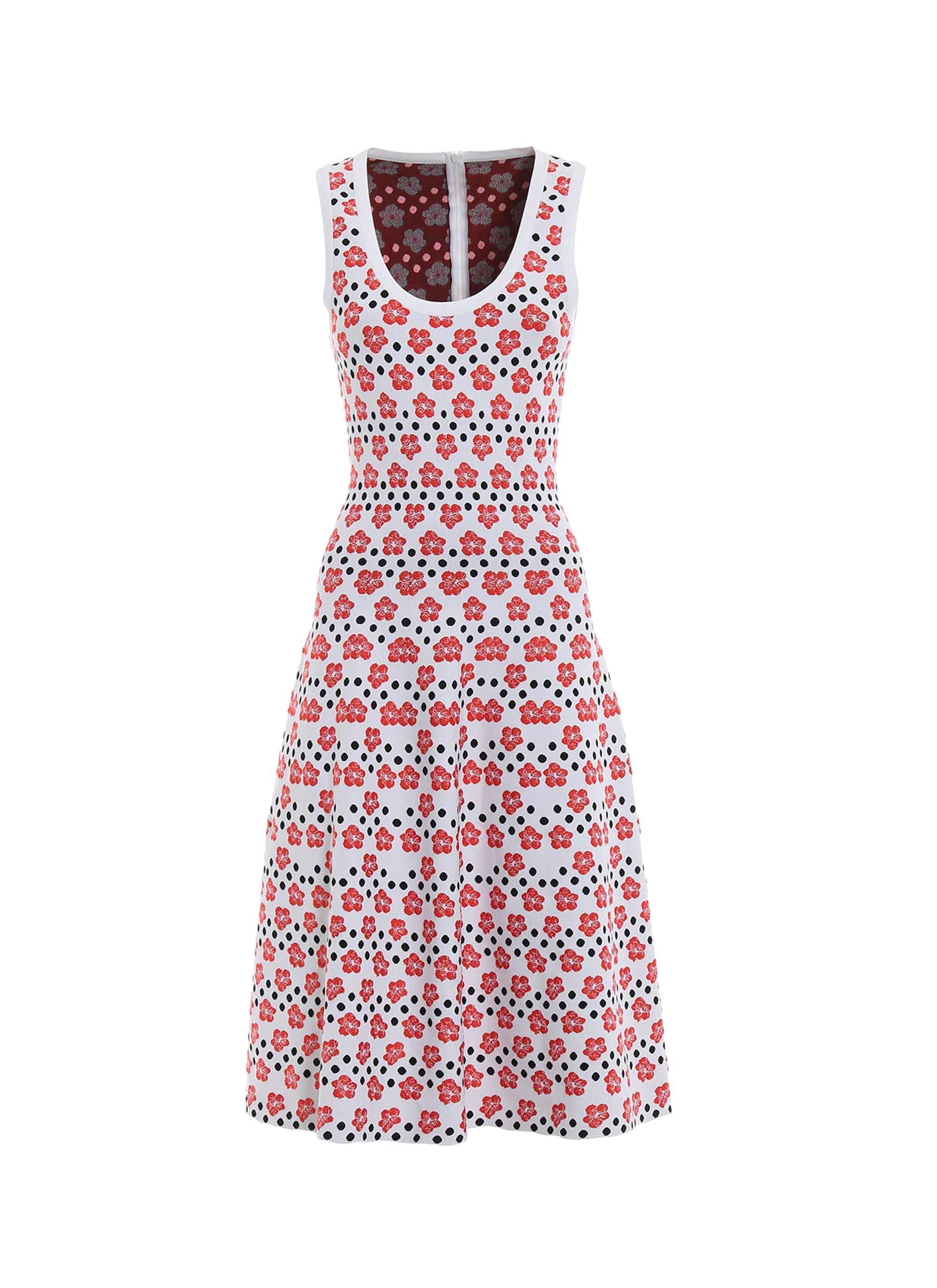Sleeveless Mini-Orchid Mesh Dress - White & Red