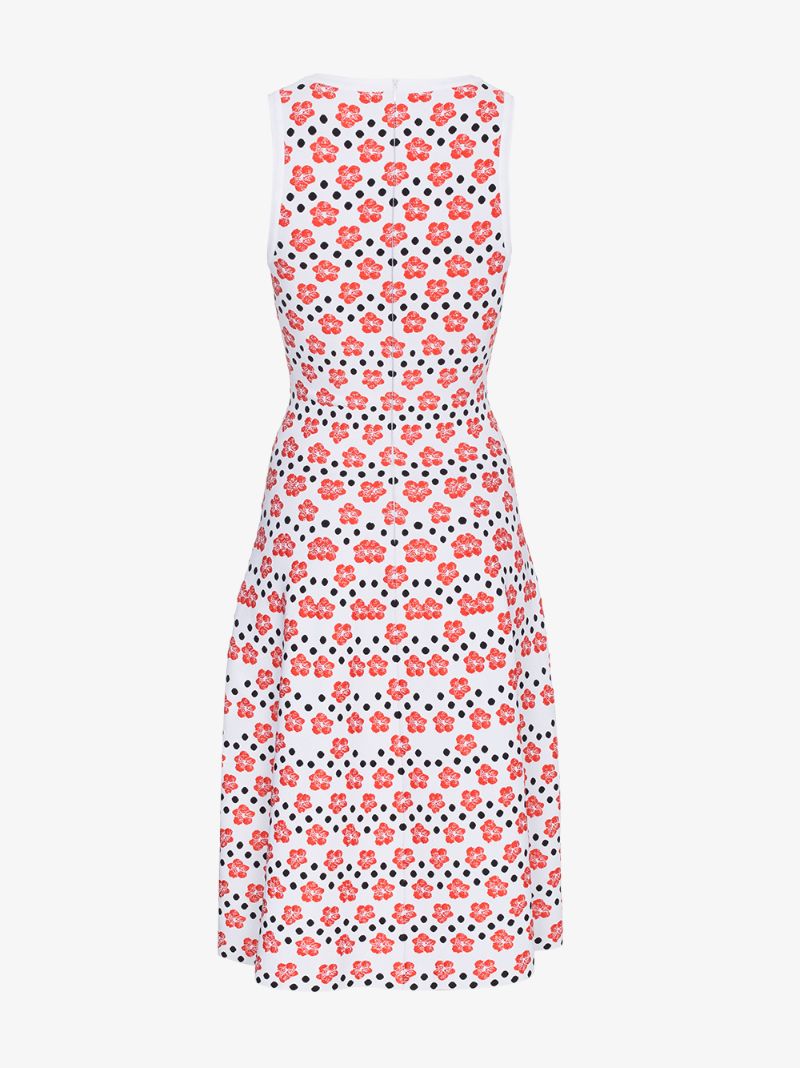 Sleeveless Mini-Orchid Mesh Dress - White & Red