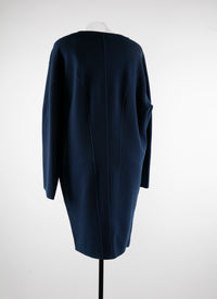 Long-sleeved wool round-neck jumper dress - Navy