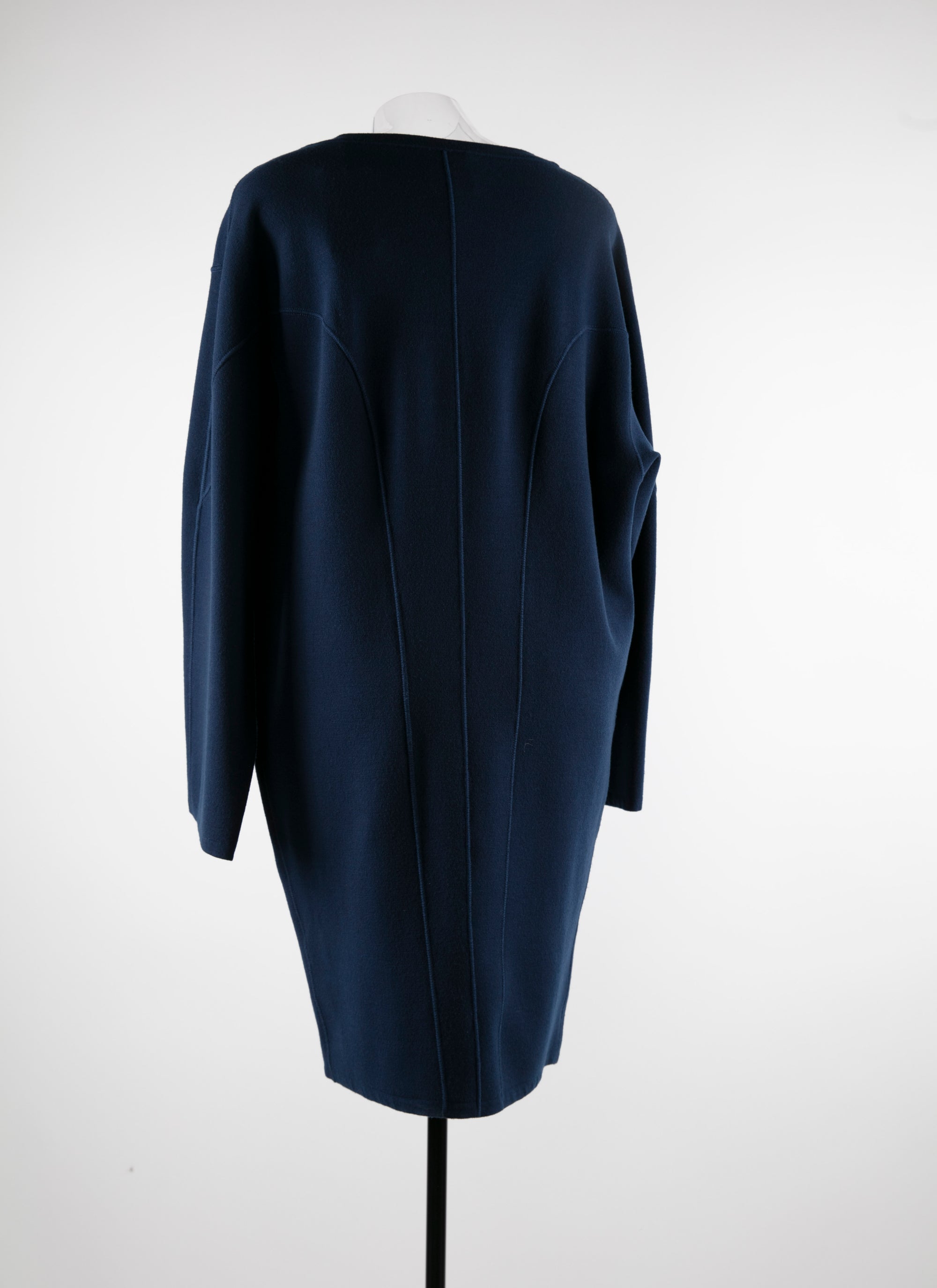 Long-sleeved wool round-neck jumper dress - Navy