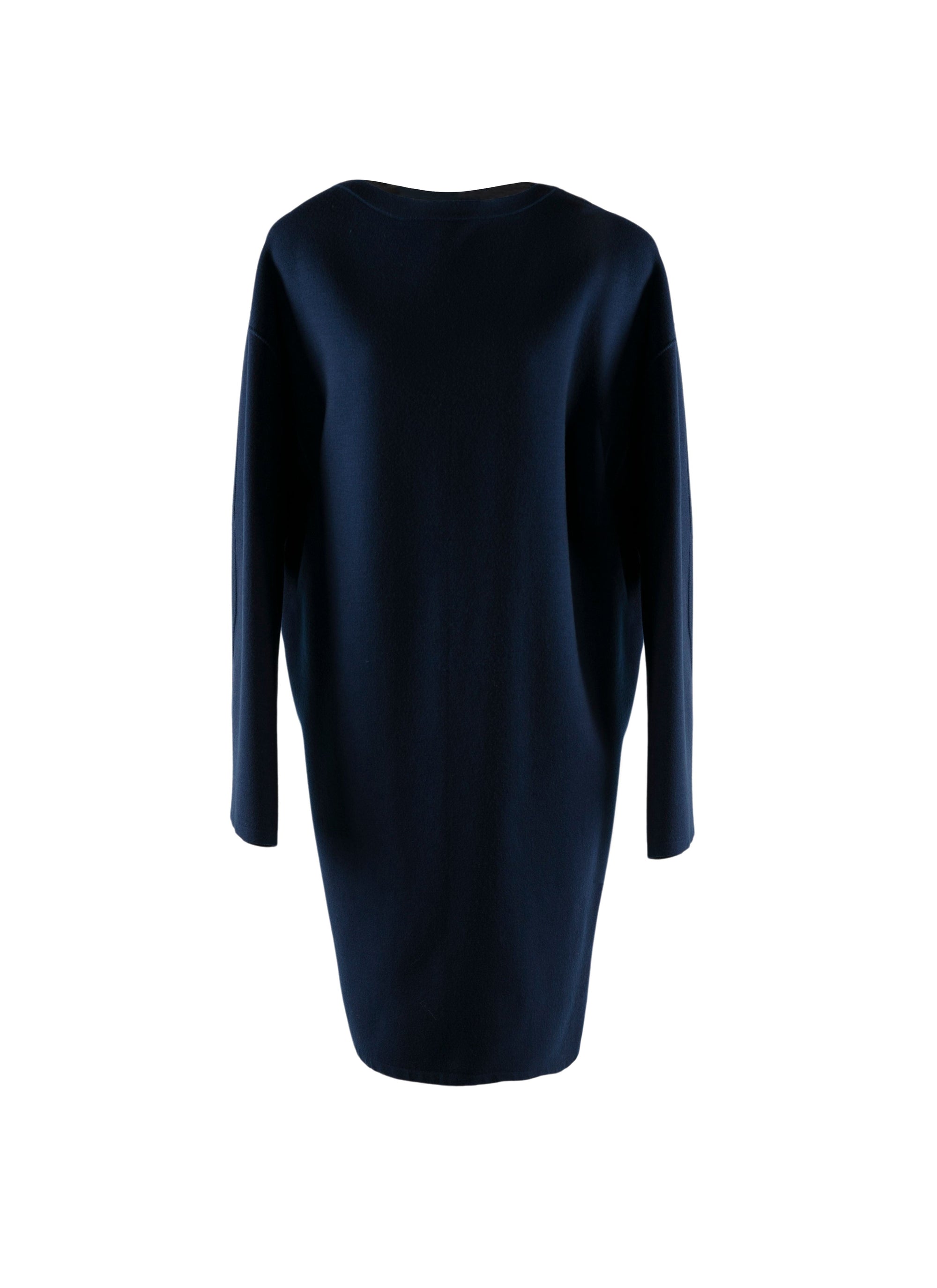 Long-sleeved wool round-neck jumper dress - Navy