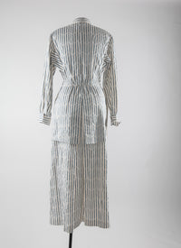 Striped long-sleeved shirt dress - Ivory & Blue