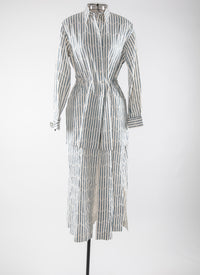 Striped long-sleeved shirt dress - Ivory & Blue