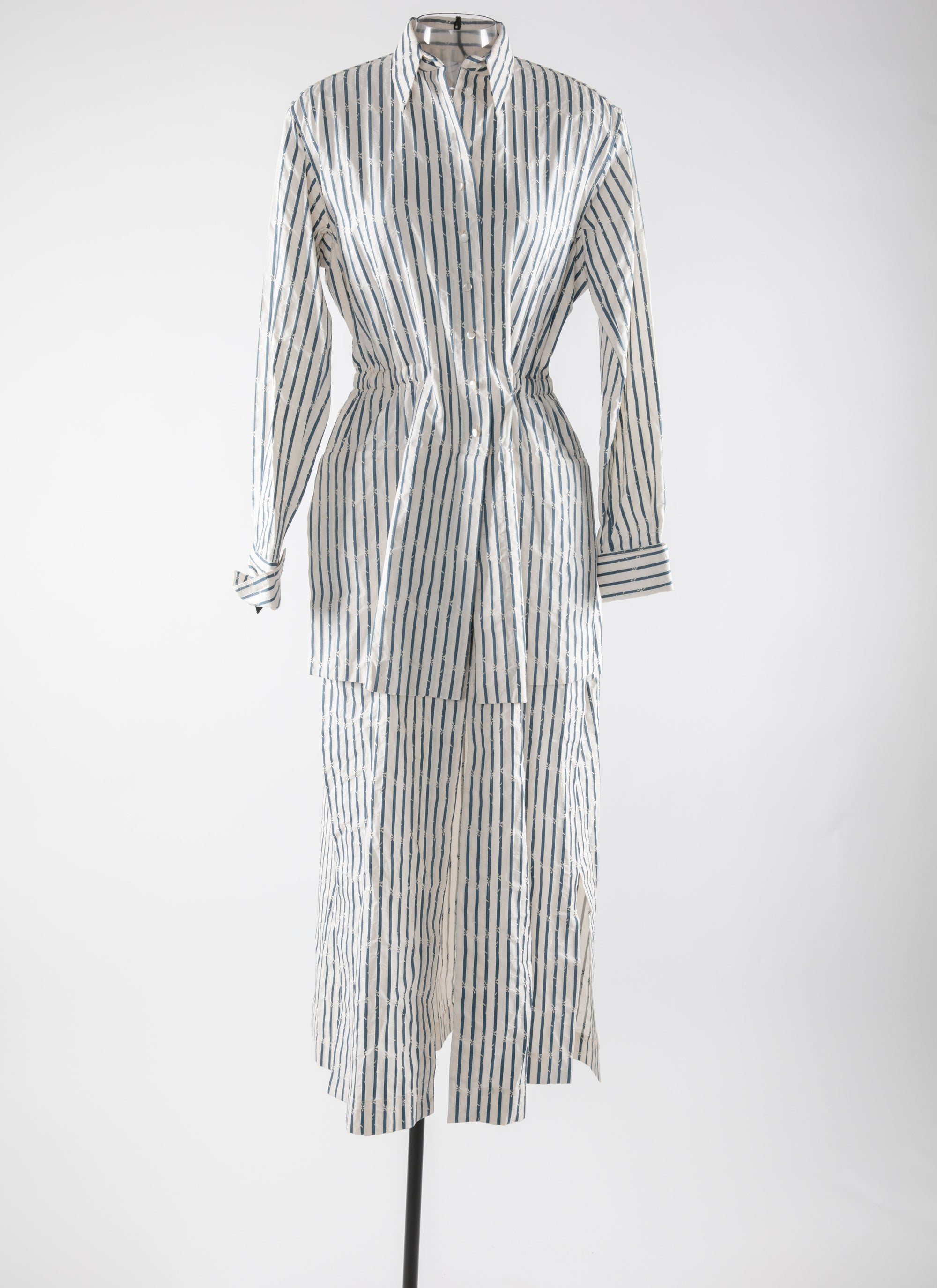 Striped long-sleeved shirt dress - Ivory & Blue