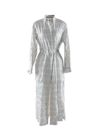 Striped long-sleeved shirt dress - Ivory & Blue