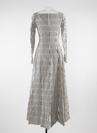 Striped long-sleeved dress with square collar - White & Black