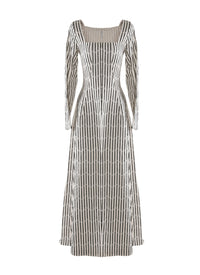 Striped long-sleeved dress with square collar - White & Black