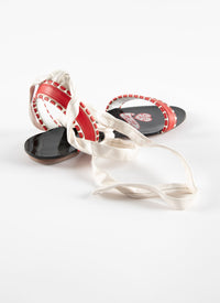 Leather string sandals - White & Red