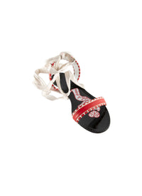 Leather string sandals - White & Red
