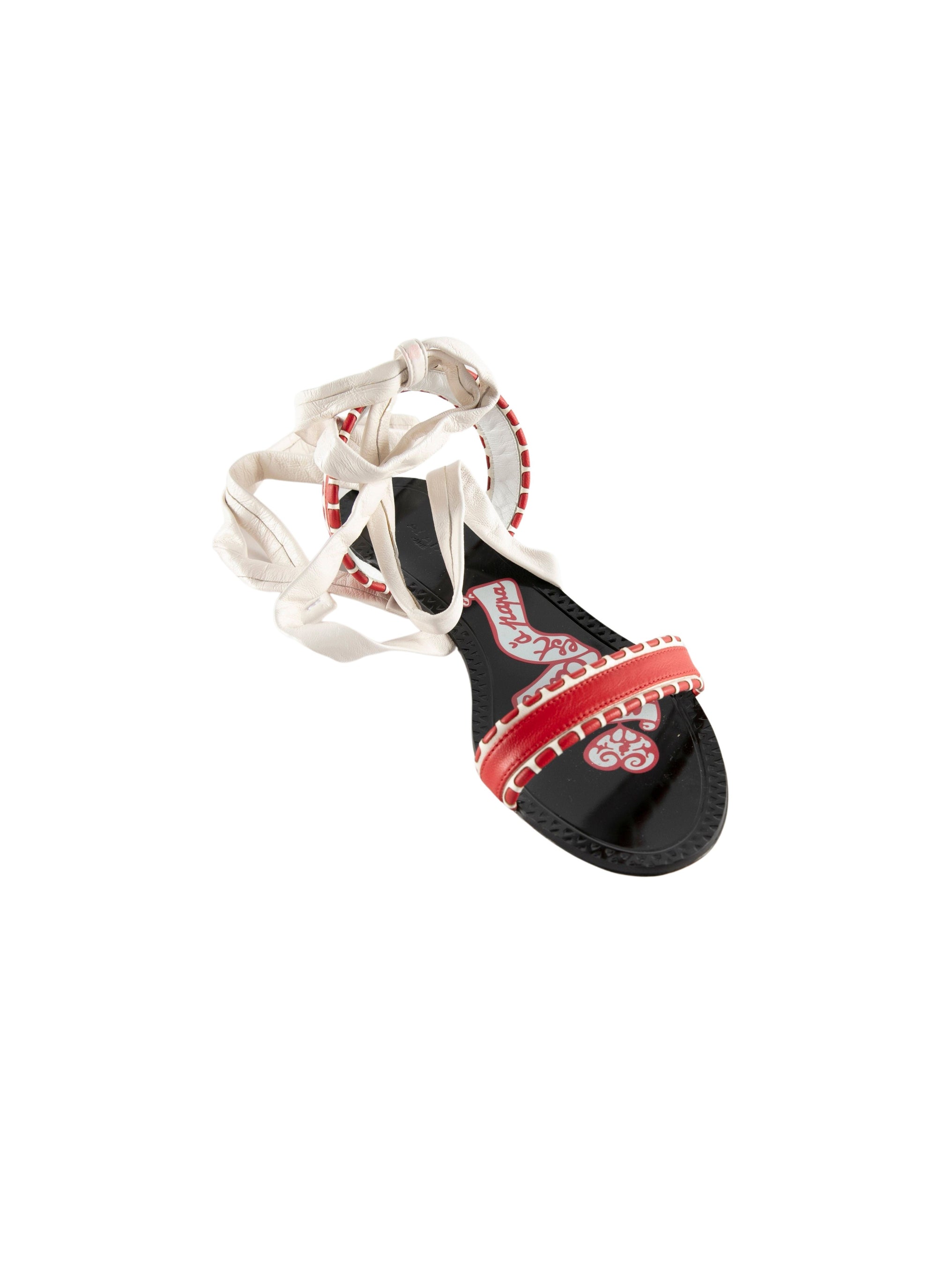 Leather string sandals - White & Red