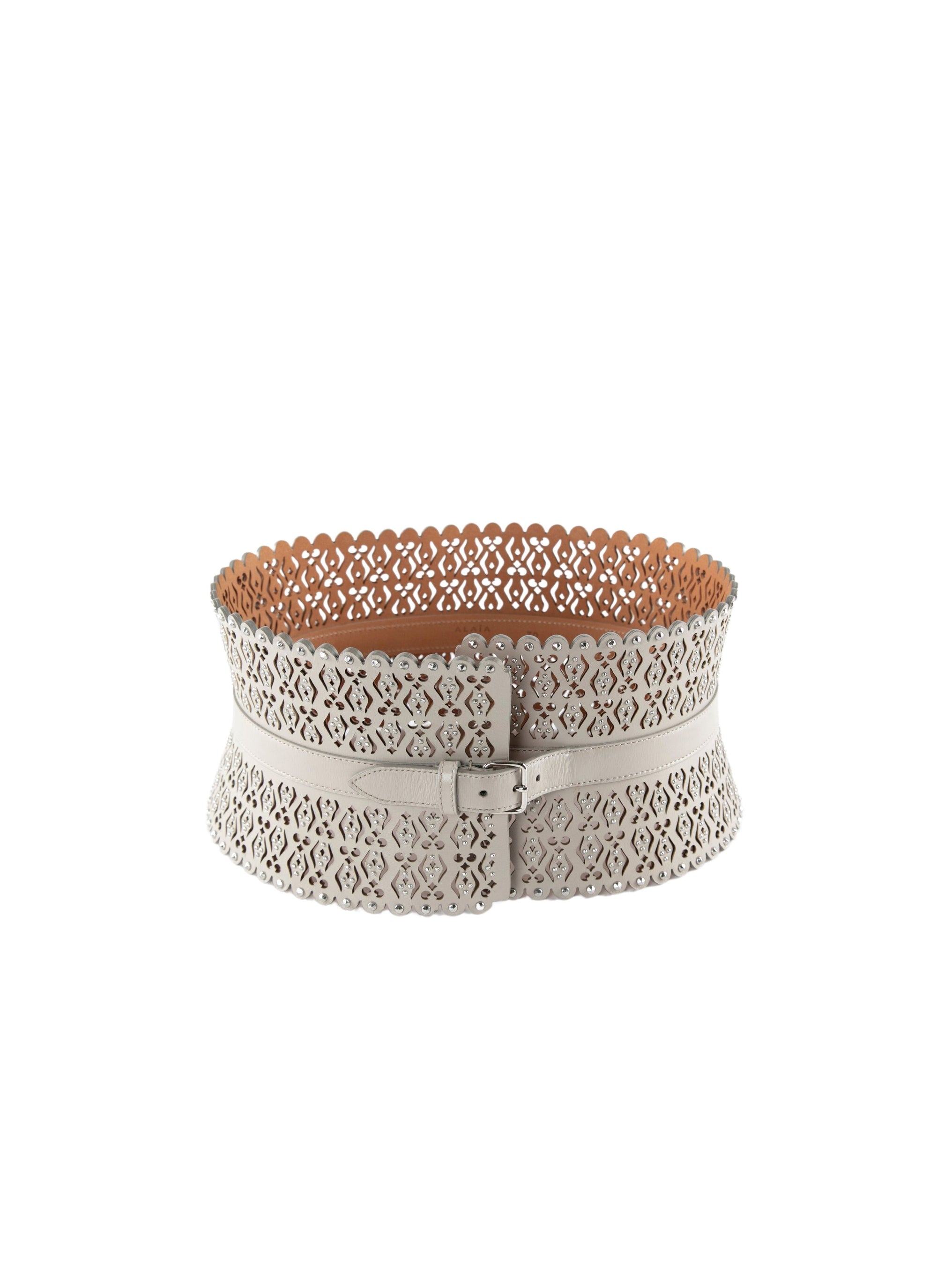 Studded leather corset belt - Pearl