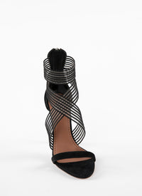 Heeled sandals with elastic cross straps - Black & Black