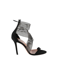 Heeled sandals with elastic cross straps - Black & Black