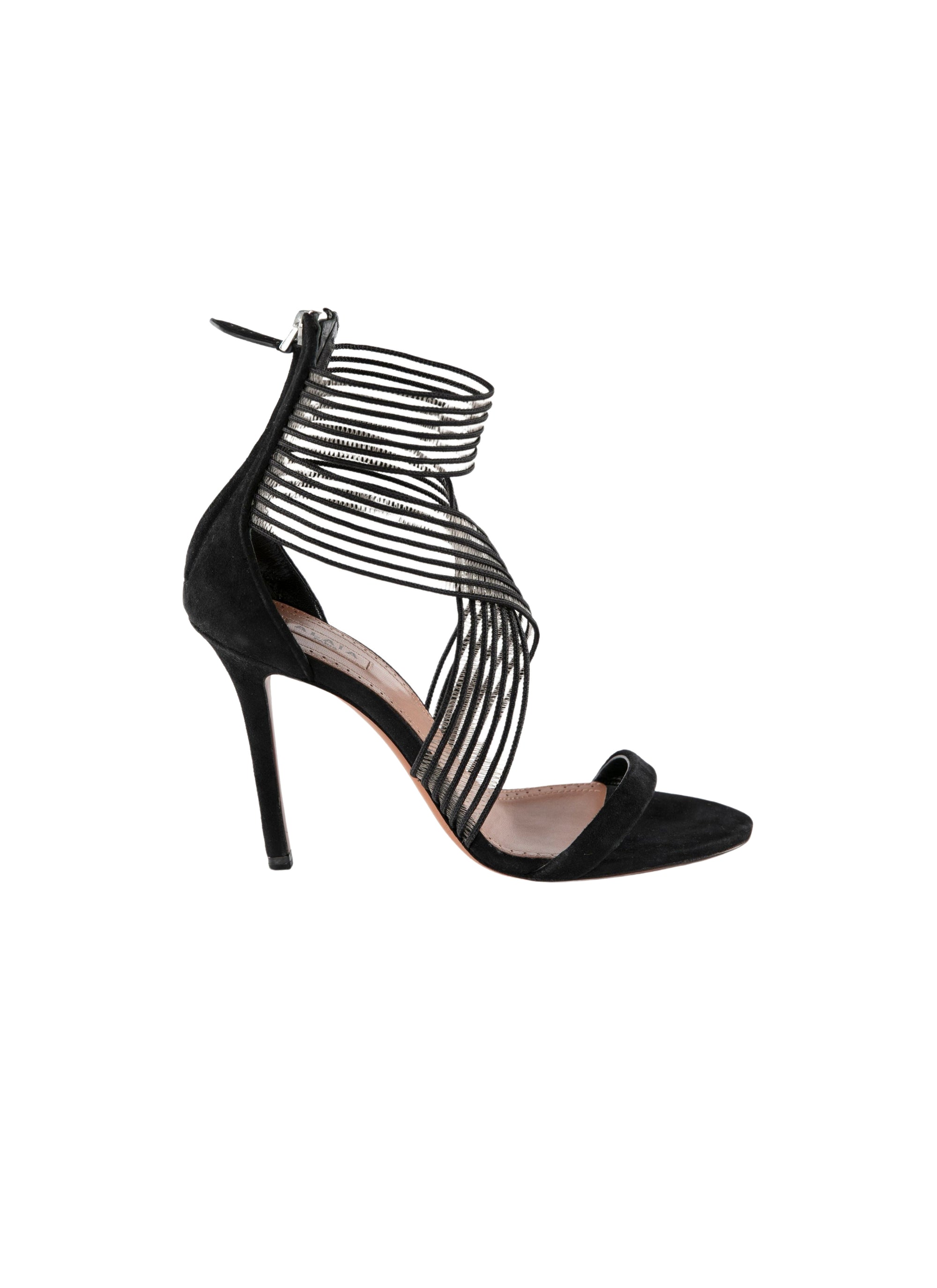 Heeled sandals with elastic cross straps - Black & Black