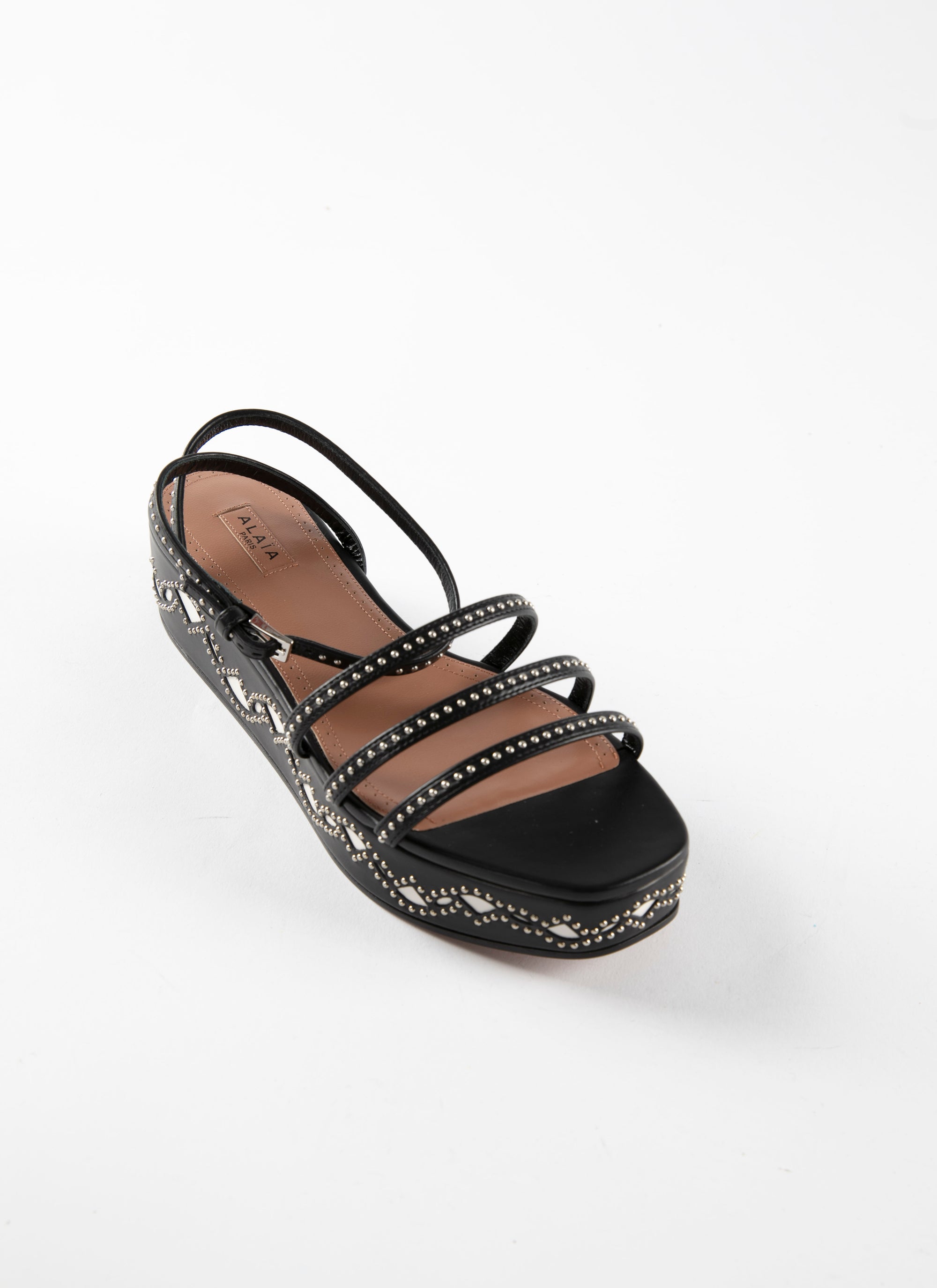 Sandales fines brides à clous en cuir - Noir & Blanc