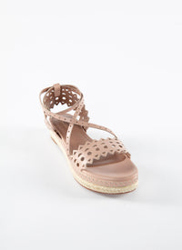 Perforated leather platform sandals - Nude