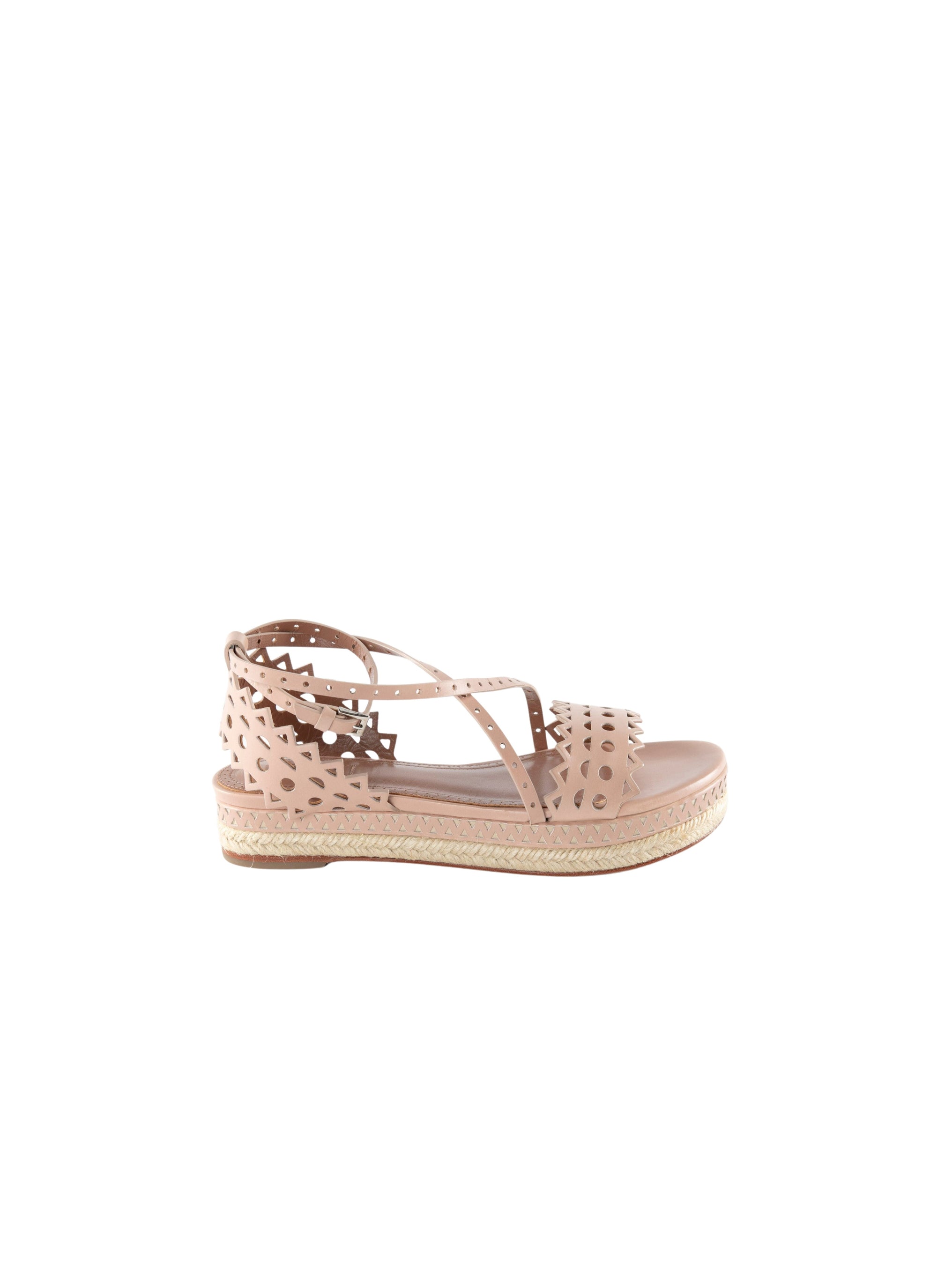 Perforated leather platform sandals - Nude