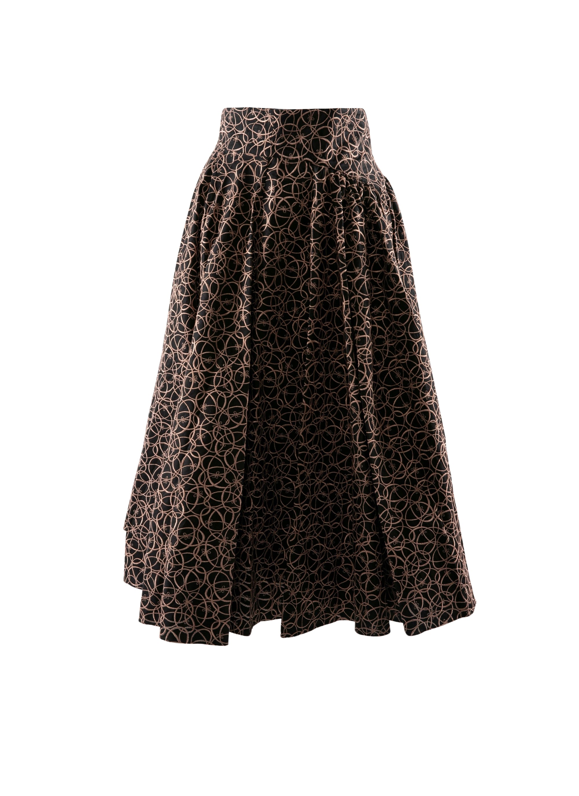 Midi skirt with geometric embroidery - Black & Pink