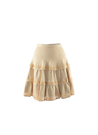 Jupe courte à fronces détails brodés - Beige Clair